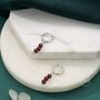 Sterling Silver Genuine Garnet Stone Trio Huggie Hoop Earrings, thumbnail 3 of 10