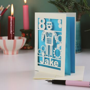 Personalised Papercut Robot Birthday Card, 4 of 5