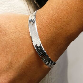 Wide Sterling Silver Flat Triple Herringbone Bracelet, 3 of 5