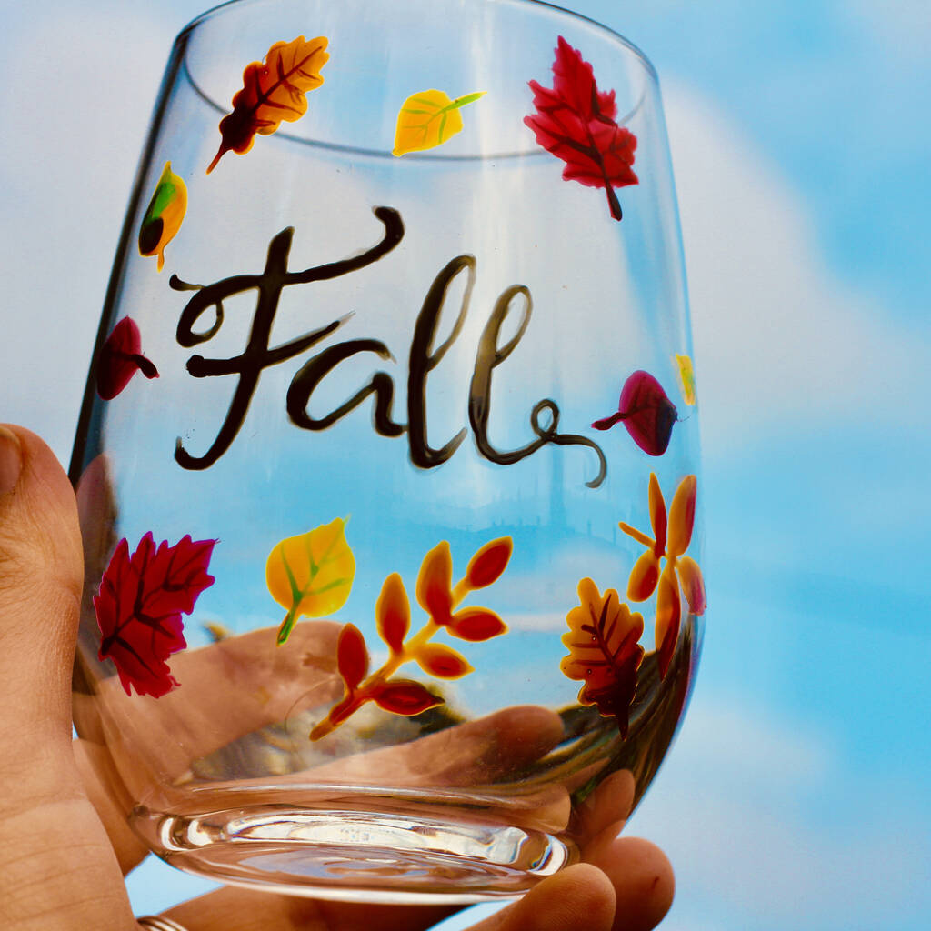 Hand Painted Autumn Fall Stemless Glass, 1 of 2