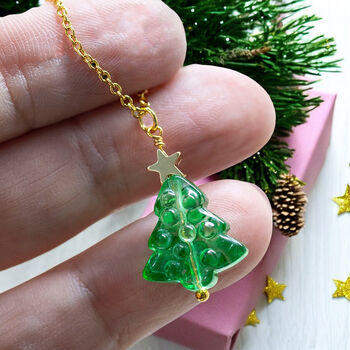 Glass Christmas Tree Necklace With Gold Star Detail, 3 of 5