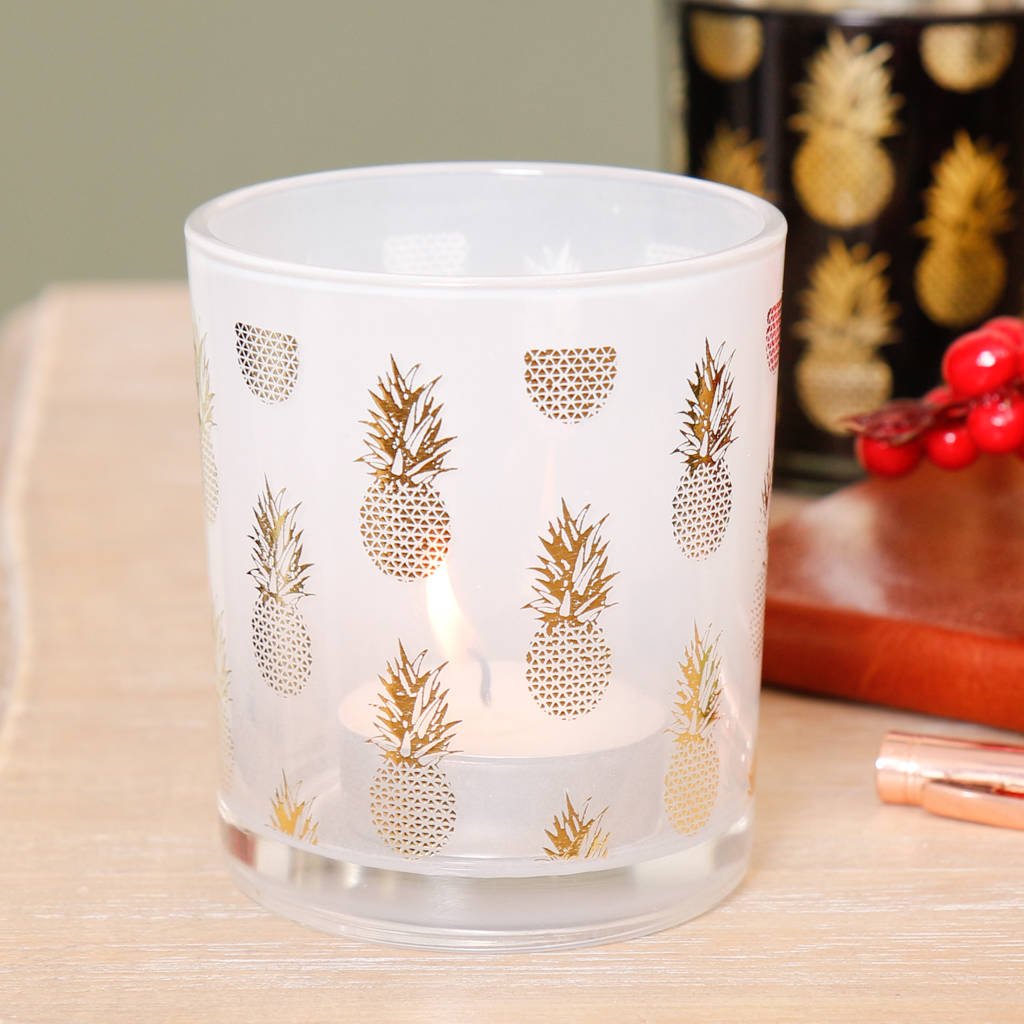small white and gold pineapple glass candle holder by dibor