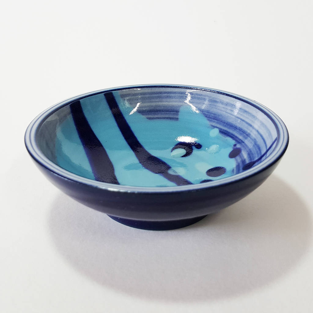 Handmade Turquoise Blue Shallow Ceramic Bowl By Rowena Gilbert
