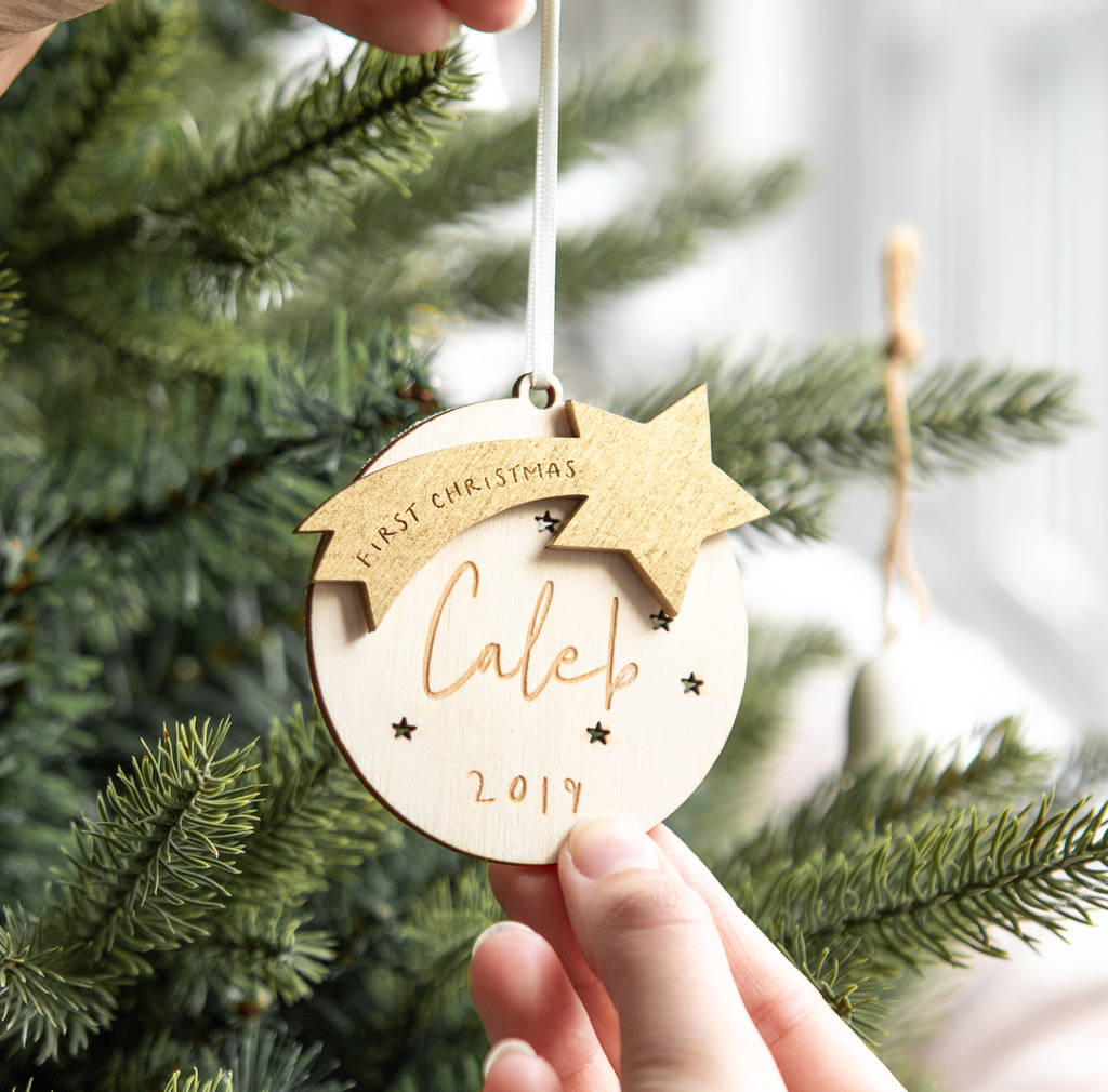 Personalised First Christmas Star Bauble Decoration, 1 of 6