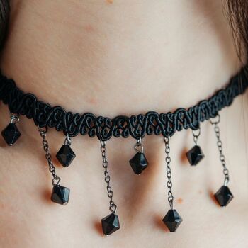 Handmade Black Beaded Gothic Emo Lace Choker Necklace, 5 of 7