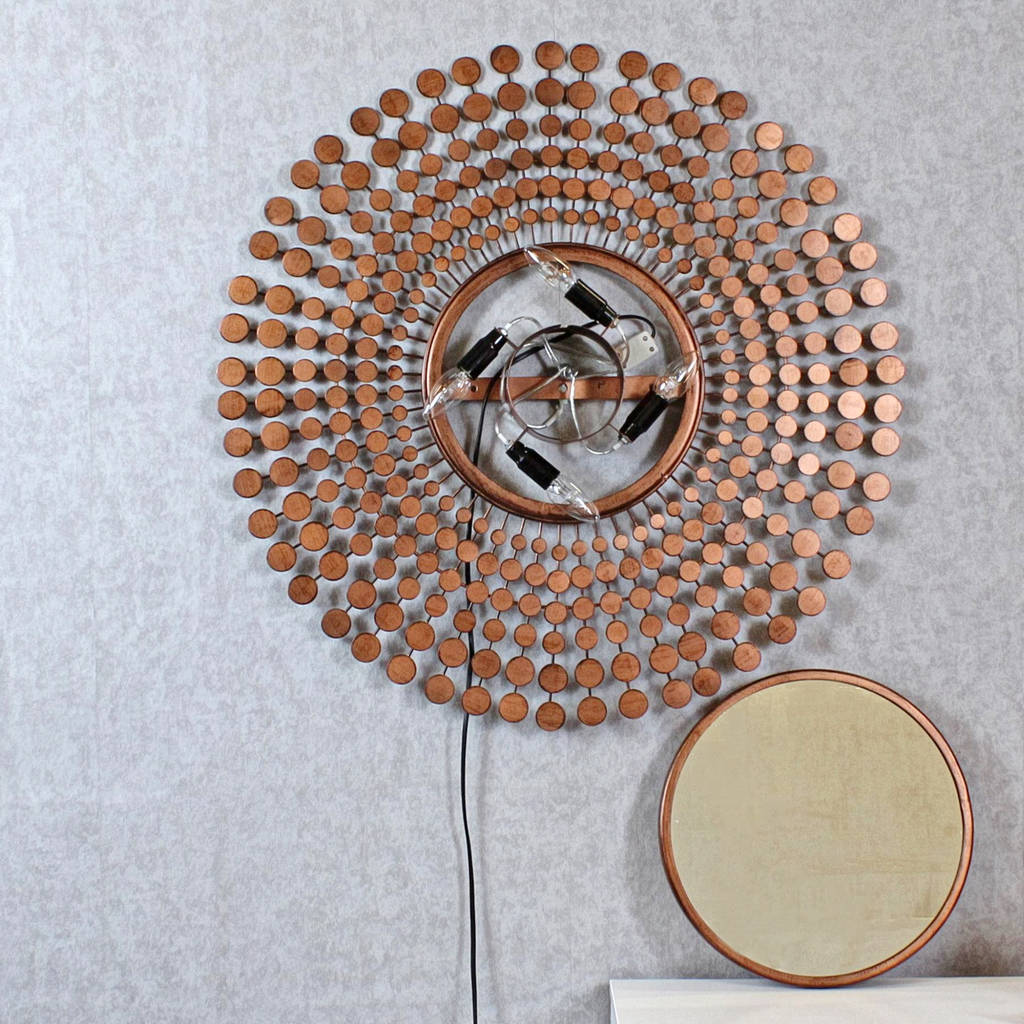 coinbase antique copper sunburst light wall mirror by g ...