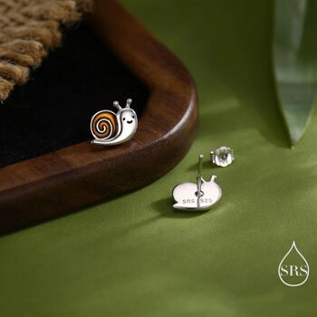 Sterling Silver Enamel Snail Stud Earrings, 5 of 12