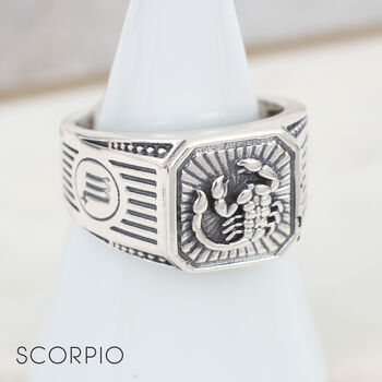 Mens Personalised Sterling Silver Zodiac Ring, 11 of 12