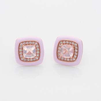 Rose Quartz 18k Rose Gold Plated Square Stud Earrings, 2 of 3