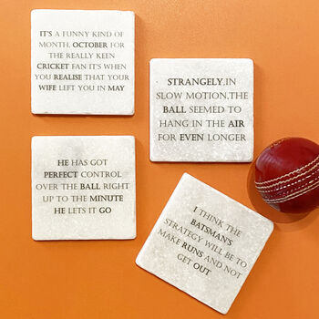 Set Of Four Marble Famous Cricket Quotes Coasters, 2 of 5