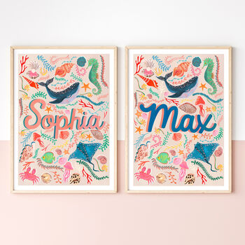 Personalised Sea Life Name Print | Under The Sea Nursery Wall Art | Ocean Baby Name Print | Hand Painted Nursery Decor, 8 of 11