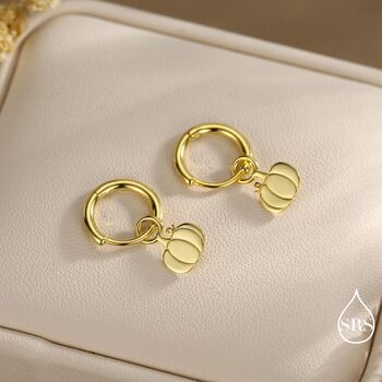 Cute Pumpkin Huggie Hoops Earrings In Sterling Silver, 5 of 11