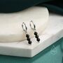 Sterling Silver Genuine Black Onyx Stone Trio Huggie Hoop Earrings, thumbnail 1 of 10