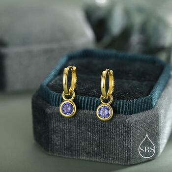 Sterling Silver December Birthstone Tanzanite Blue Crystal Drop Hoop Earrings, 6 of 11