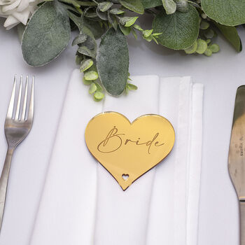 Love Heart Mirror Acrylic Wedding Place Setting Favours, 3 of 5