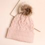 Pink Cable Knit Pom Pom Bobble Hat, thumbnail 1 of 8