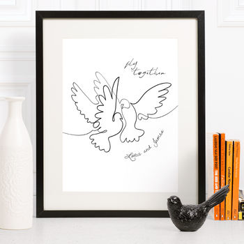 Personalised Wedding Two Doves Line Drawing, 3 of 10