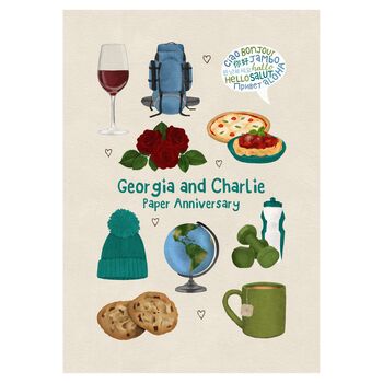 Personalised Favourite Things Paper 1st Anniversary Print, 5 of 10