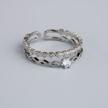 Sterling Silver Ornate Double Band Adjustable Ring, 5 of 7