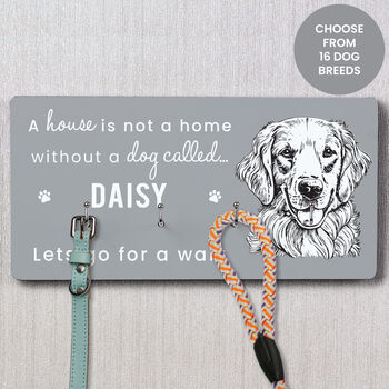 Personalised Dog Breed Lead Hook Hanger – Wooden Wall Rack For Pet Accessories, 3 of 6