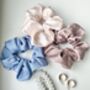 Lina Soft Scrunchie Set Of Three Blue Blush Pink Mauve, thumbnail 1 of 5