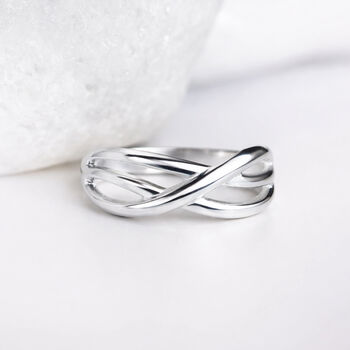 Sterling Silver Celtic Infinity Crossover Band Ring, 2 of 8