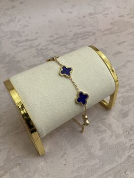18k Gold Plated Navy Blue Clover Bracelet, 2 of 7