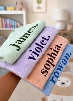 Outfit Personalised 3pcs Towelling Sets Embroidered Kids Personalised Hat, T Shirt And Shorts Holiday, Beach , Swimming, 9 of 9