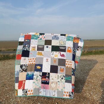 Baby Clothes Memory Gift Quilt, 1st Birthday Milestone Blanket Keepsake, 2 of 12