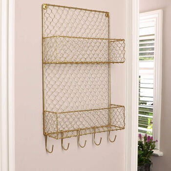 Brass Double Magazine Rack With Hooks, 5 of 5