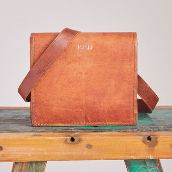 small brown leather messenger bag