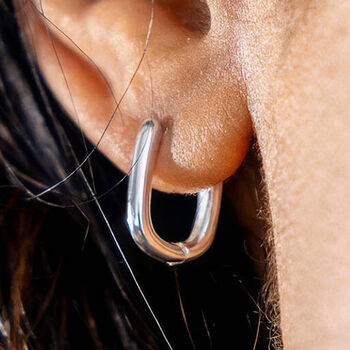 Sterling Silver Rectangle Hoop Earrings, 2 of 6