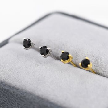 Sterling Silver Tiny Black Diamond Cz Stud Earrings, 3 of 12