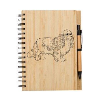 Personalised King Charles Spaniel Engraved Bamboo Notebook And Pen Set, 2 of 2