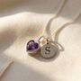 Mini Initial And Heart Birthstone Charm Silver Necklace, thumbnail 1 of 5