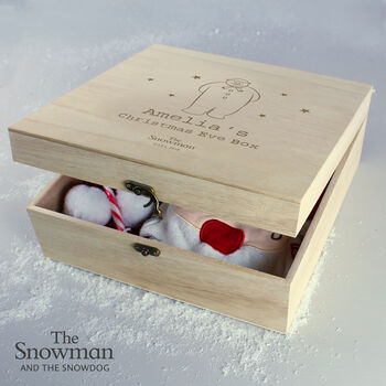 Personalised The Snowman Large Wooden Christmas Eve Box, 2 of 3