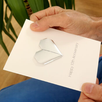 Personalised 10th Tin Anniversary Origami Heart Card, 3 of 5