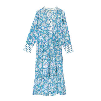 Indian Cotton China Blue Paisley Print Dress, 4 of 4
