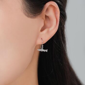 Sterling Silver Trout Fish Drop Dangle Earrings, 6 of 11