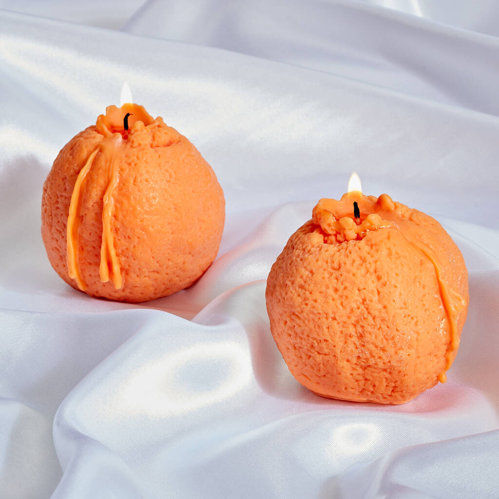 Pair Of Handmade Orange Shaped Soy Wax Candles, 1 of 2