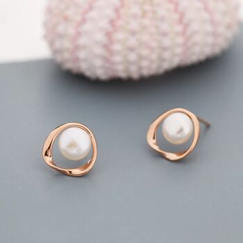 Genuine Pearl And Mobius Circle Stud Earrings, 6 of 12