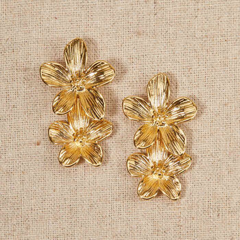 Double Flower Earrings In Golden Stainless Steel, 3 of 4