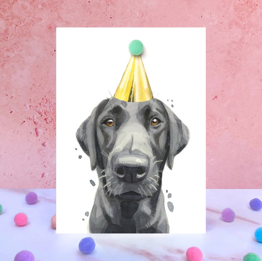 Black Labrador Pompom Birthday Card