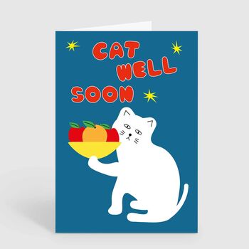 White Cat Get Well Soon Funny Pun Feel Better Card, 2 of 2