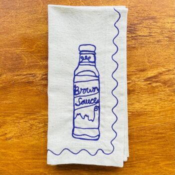Set Of Six Embroidered Food Condiment Napkins, 8 of 12