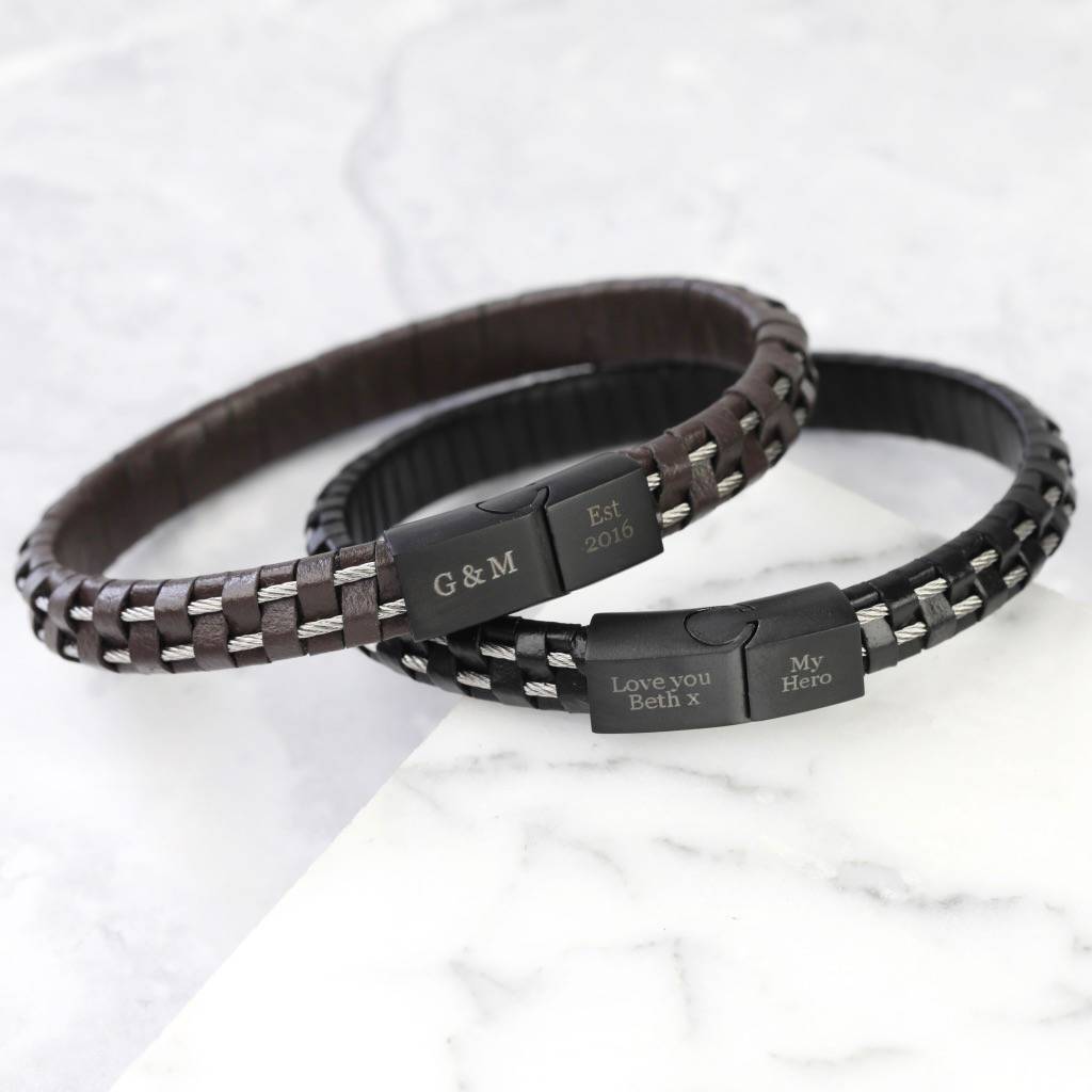Men's Personalised Leather And Wire Bracelet, 1 of 6