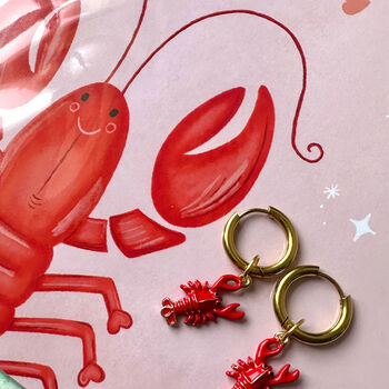 ‘You’re My Lobster’ Print And Lobster Earrings Gift Set, 6 of 7