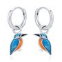 Sterling Silver Enamel Kingfisher Detachable Huggie Hoop Earrings, thumbnail 8 of 12