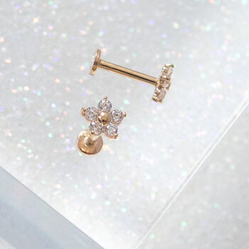 14 Carat Gold Daisy Labret Stud Earring, 2 of 7