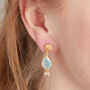 Aquamarine And Pearl Matt Gold Stud Drop Earrings, thumbnail 2 of 10